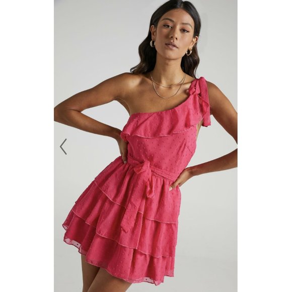 Showpo. Dresses & Skirts - SHOWPO Darling I Am A Daydream One Shoulder Ruffle Dress Hot Pink Size US 8 NWT